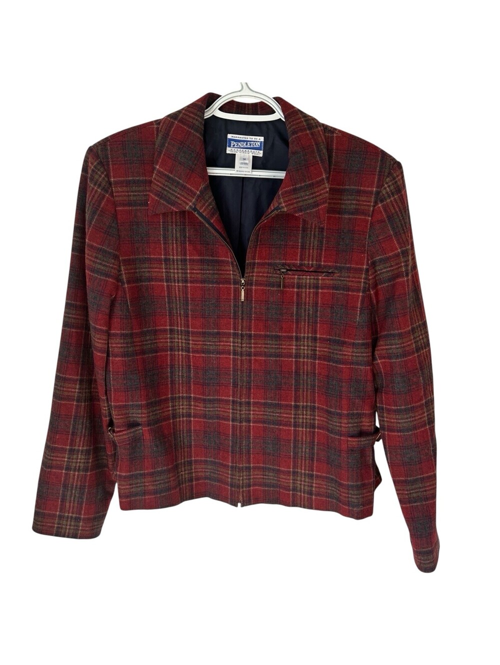 Pendleton Size 14 Vintage 1990s Knockabout Red Plaid Virgin Wool Zip Front NWOT